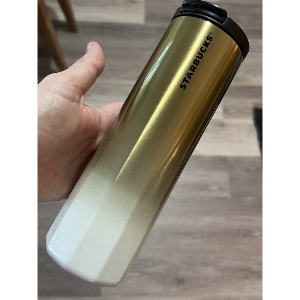 STARBUCKS 2020 TUMBLER GOLD TO WHITE 16 OZ VACUUM INSULATED OMBRE